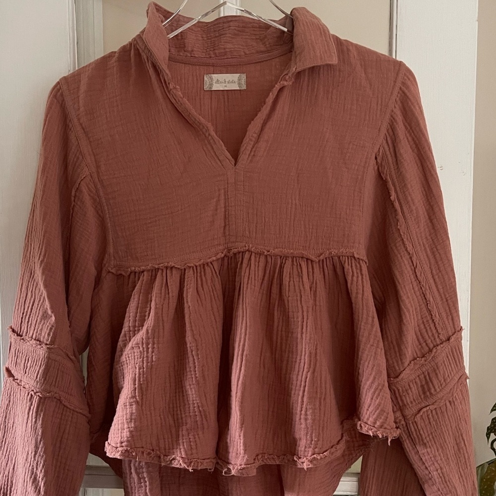 Altar’d State Cropped Babydoll Blouse Waffle Cotton M